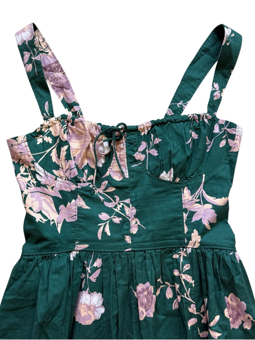 Free People Green Floral Corset Midi Dress S Cottagecore Slit Pockets Romantic - Picture 4 of 15